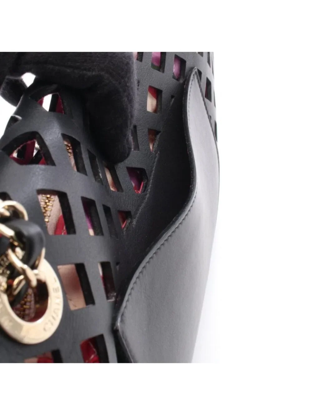 Chanel Shoulder Bag Perforated Black Lambskin Flap Chain